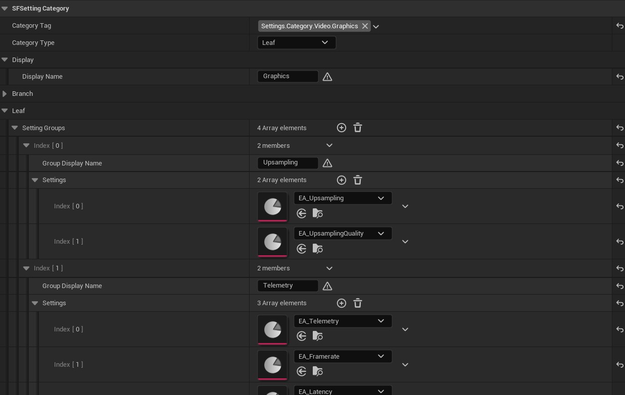 A Leaf category with setting groups.