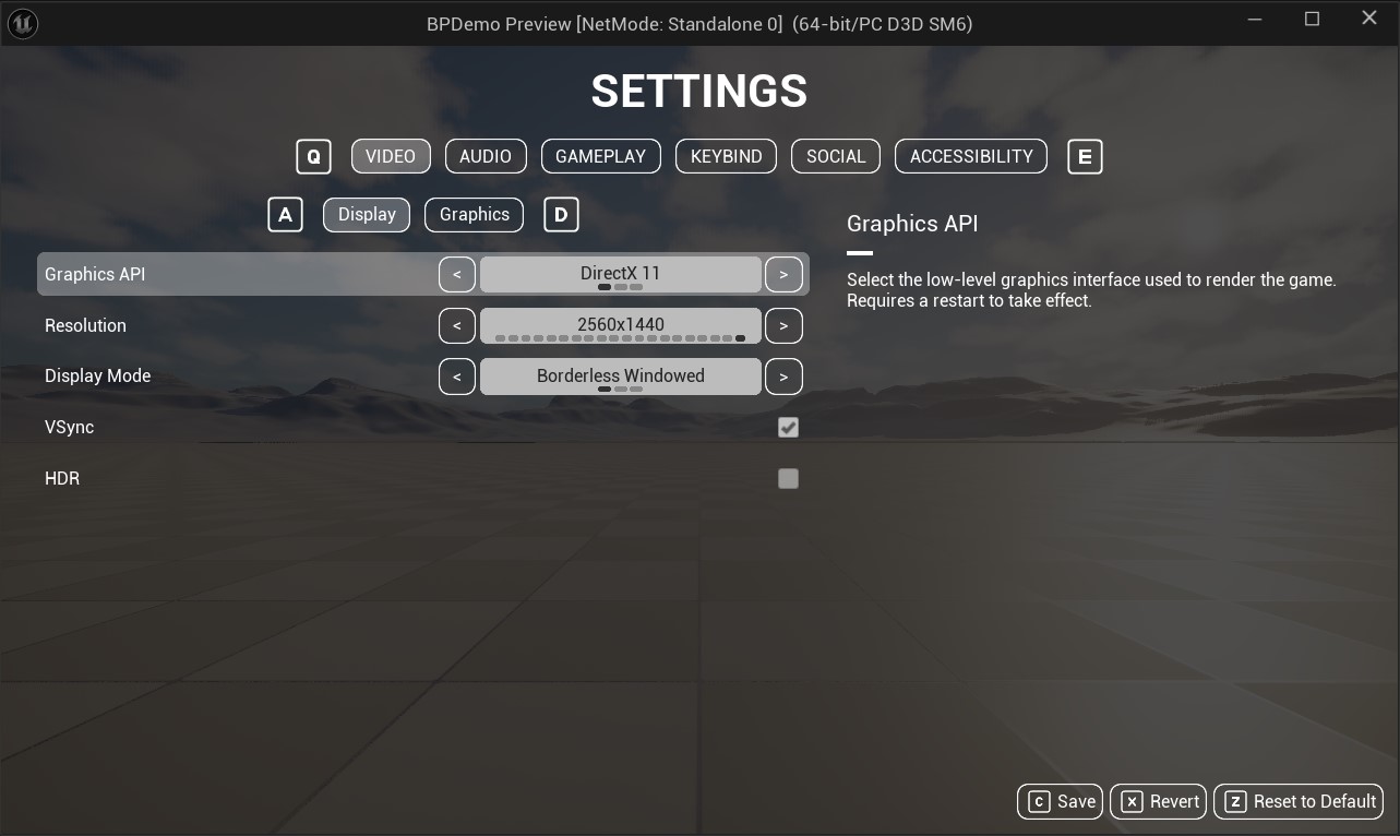 Settings screen with functional navigation.